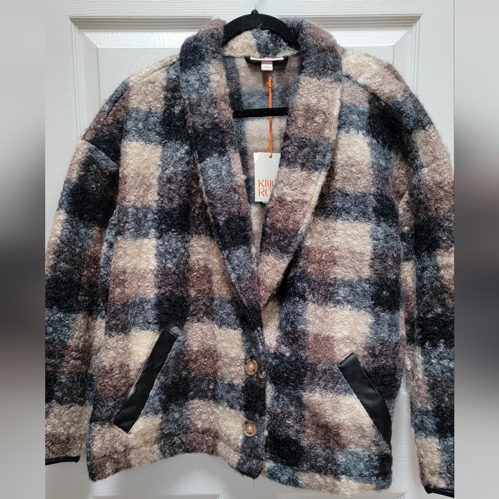 Knox Rose Plaid Coatigan Button-Up Jacket Size Xl NWT